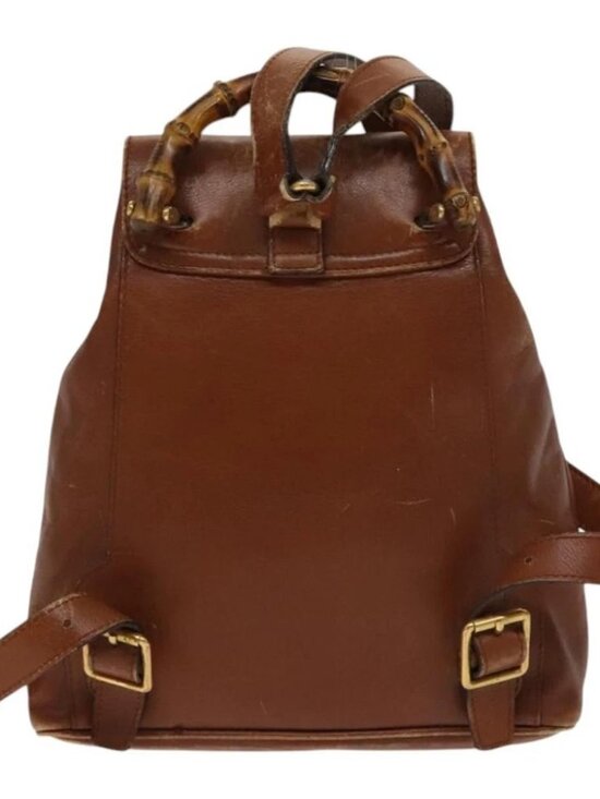 GUCCI Bamboo Backpack Leather Brown Gold 003 1705 0030 Auth th6241 main image 4